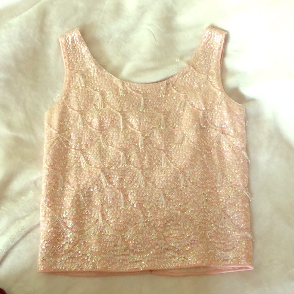 Blush pink beaded sequin mermaid tank. SzL